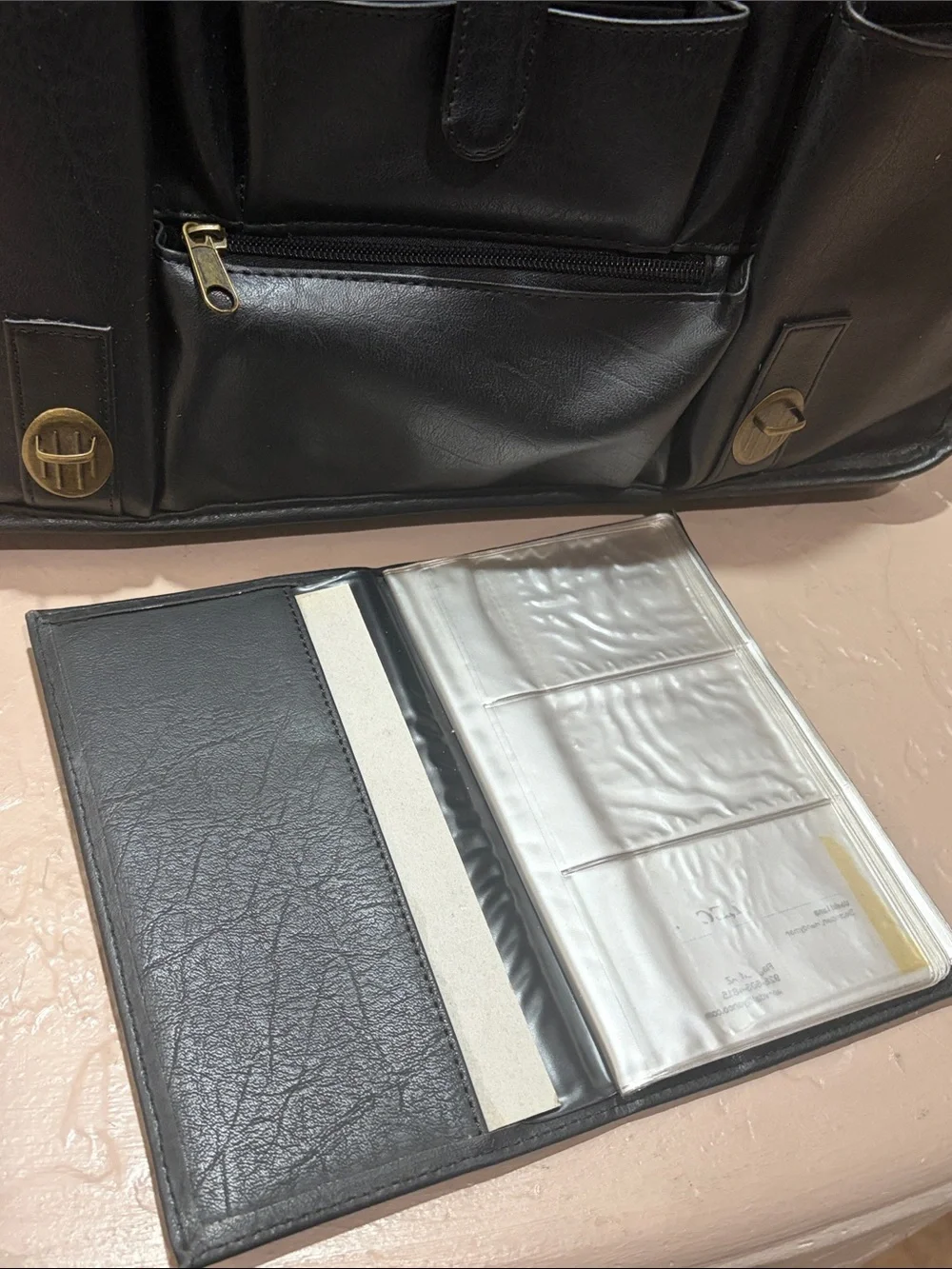 Classic Black Durahide Leather Briefcase Shoulder Strap Buckle Zip Organizer